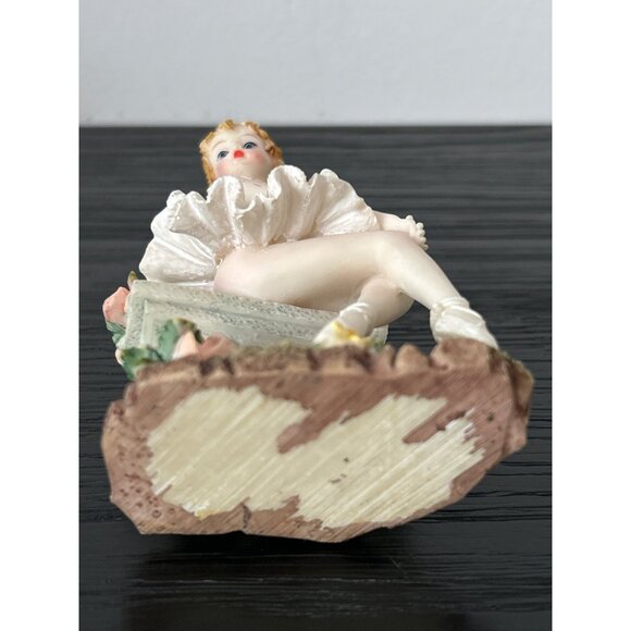 Resin Ballerina Figurine Sitting on Bench Adorned w/Flowers White Tutu Slippers - Picture 6 of 8